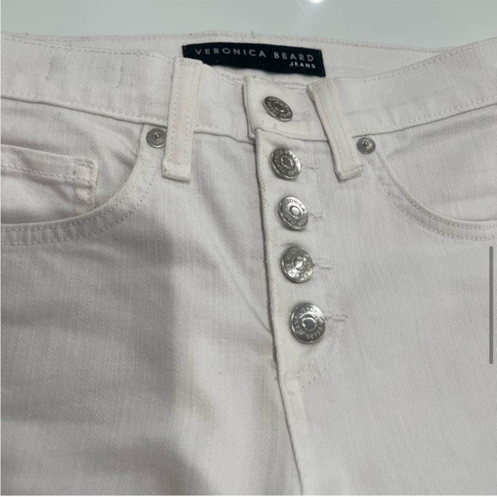 $250 VERONICA BEARD “Carly” White-Denim Raw-Edge Cropped Ankle Jeans, Size 26 - Picture 3 of 5